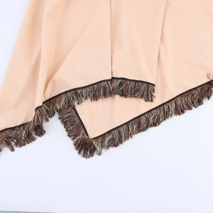 Abito lungo senza spalline boho etnico con frange colorate e tessuto fluido color albicocca