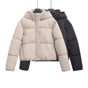 Damen Steppjacke Mit Kapuze Kurz Winddicht Verdickt Warm Außenbekleidung Einfarbig Reißverschluss Mantel