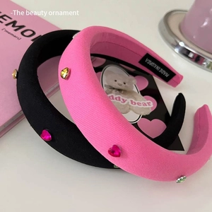 Barbie pink and black padded sponge headbands with sparkling heart rhinestones accessory