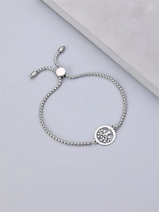 Bracelet arbre de vie ajustable en acier inoxydable argenté avec fermoir coulissant