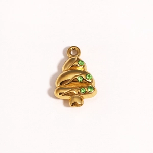 Elegant 18K gold plated Christmas tree pendant with five sparkling green rhinestones