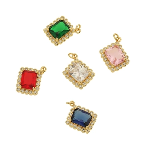 Rectangle Zircon Charm Copper Gold Plated Colorful Micro Pave Pendant For DIY Jewelry Making Necklaces Bracelets Earrings