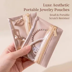 Portable Jewelry Storage Pouch With Transparent PVC Window Velvet Anti Oxidation Travel Zipper Case For Earrings Rings