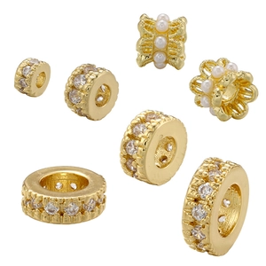 Künstliche Perles D'espacement En Laiton Incrustées De Zircone Cubique Et Künstliche Perle D'imitation Forme De Roue Ronde Accessoires DIY