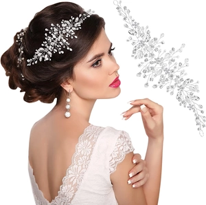 Bridal Hair Comb Headband Hair Pins With Crystal Rhinestone And Faux Artificial Pearl Handmade Floral Vine Wedding Headpiece