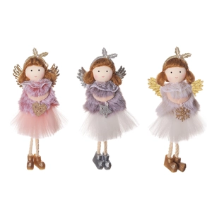 Three-piece set of Christmas angel doll ornaments in pink, purple, and white colors