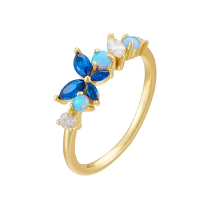 Elegant 925 sterling silver butterfly ring with blue opal and marquise gemstones