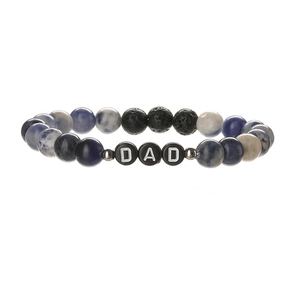 8mm Tigerauge und Lavastein Herrenarmband mit DAD-Buchstabenperlen für Väter