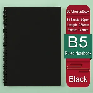 Zwart B5 spiraalnotitieboek met 80 vellen gelinieerd papier en matte kaft