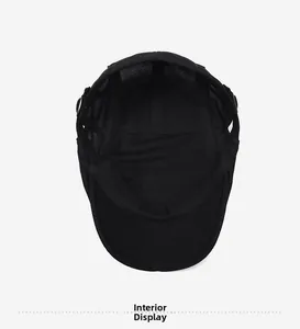 Interior view of black mesh sun hat showing breathable fabric and neat stitching