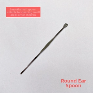 Detail shot of a round head stainless steel ear pick tool with a polished silver finish