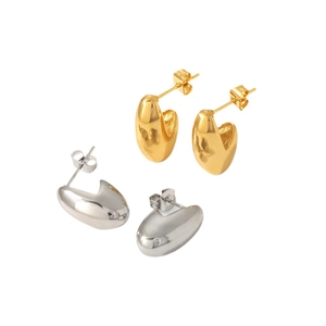 Polished stainless steel 18K gold and silver bean stud earrings in drop shape