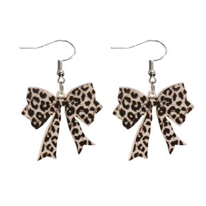 Chic leopard print bowknot drop earrings made of acrylic with silver metal hooks