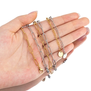 Gold and silver stainless steel paperclip and circle chains for DIY jewelry making