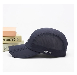 Navy blue quick-dry sun hat with UPF 50+ protection, mesh vents and foldable brim