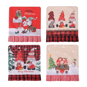 Lot de 4 housses de chaise de Noël avec gnomes et bonhommes de neige en toile de jute