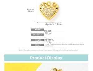 Spécifications détaillées de taille pour un pendentif en alliage en forme de cœur