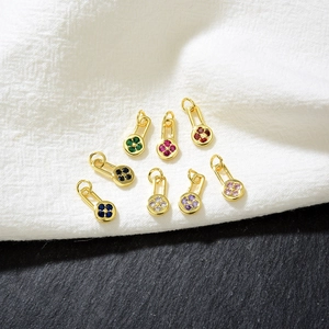 Mini Flower Lock Charms Copper 18K Gold Plated Colorful Zircon Rectangular Pendants For DIY Jewelry Making Accessories