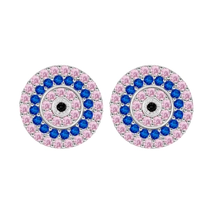Elegant 925 silver Evil Eye stud earrings with pink and blue crystal zirconia