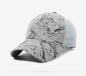 Detail of grey marble pattern baseball cap with white mesh and Sport embroidery