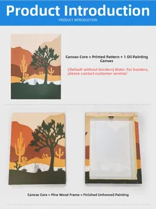 Detail view of desert landscape canvas print on pine wood frame with cactus pattern
