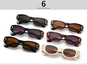 Matrix of oval punk sunglasses in six diverse colors featuring gold D-shaped temple accents