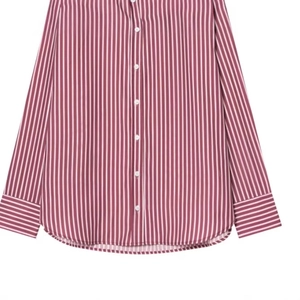 Women's casual striped poplin shirt in red and white with button-down long sleeves