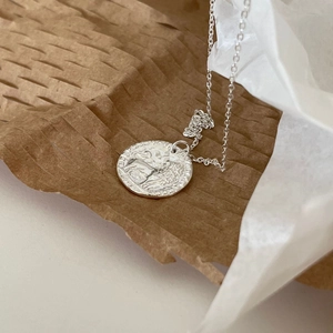 Vintage Lion Coin Pendant Necklace 925 Sterling Silver French Relief Medallion Classical Jewelry For Women