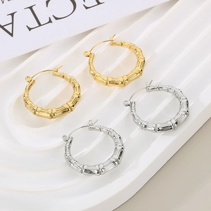 Minimalist stainless steel U-shaped bamboo earrings in gold and silver finishes