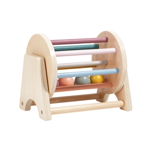 Montessori wooden spinning drum with colorful bars for baby logic and sensory training