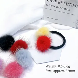 Colorful plush mink fur ball hair ties set for DIY accessories and decoration