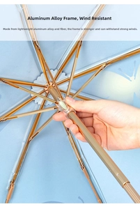 Detailed view of champagne gold aluminum and fiber ribs for windproof sun umbrella