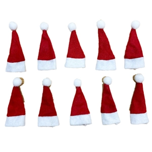 Set of 10 mini red and white felt Christmas hats for candy lollipop decorations