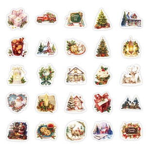 Detail view of 25 warm Christmas cartoon graffiti stickers with hand-drawn holiday patterns