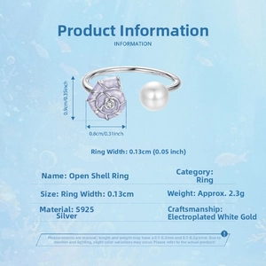 Detailed view of S925 silver conch ring featuring a purple shell and white pearl setting