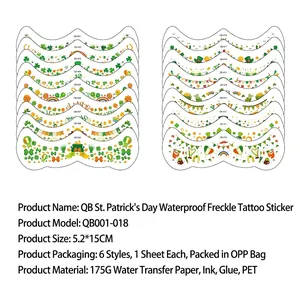 Wasserdichte St. Patrick's Day Sommersprossen-Sticker mit Kleeblatt- und Kleemustern