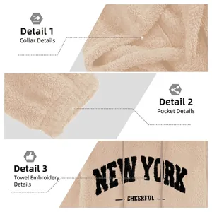 Felpa con cappuccio beige oversize da uomo con ricamo New York e tasche anteriori