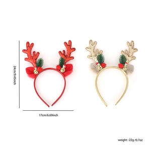 Dimensions détaillées et poids des serre-têtes de Noël bois de renne rouges et dorés