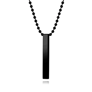Minimalist black stainless steel vertical bar pendant on bead chain for men and women