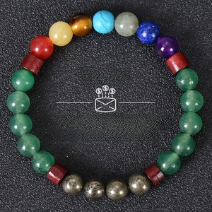 Detail of 8mm green crystal and tiger eye beaded bracelet on a textured background