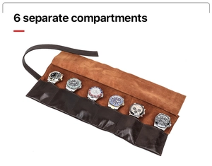 Custodia da viaggio in pelle marrone con 6 scomparti separati per orologi sicuri