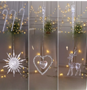 Transparent acrylic Christmas ornaments set including snowflake, elk and candy cane