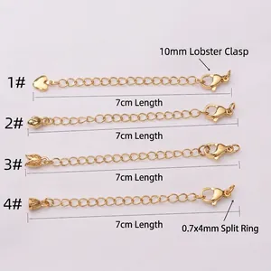 24k gold-plated lobster clasp extension chains with heart and lotus pendant charms