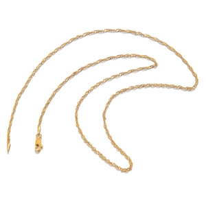 Golden stainless steel twisted Singapore chain necklace with secure lobster clasp on white background