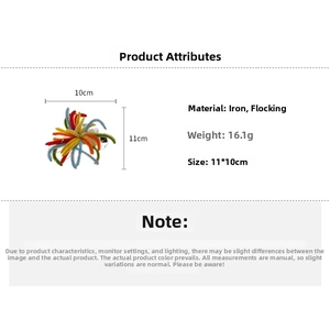 Detailed specifications of colorful firework hair clip showing dimensions 11x10cm and 16.1g weight