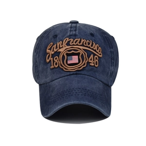 Distressed cotton baseball cap in washed blue featuring 3D San Francisco embroidery