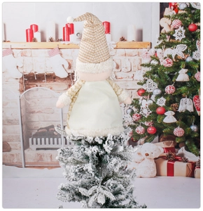 Christmas tree topper Santa doll in beige and gold with soft knit fabric detail