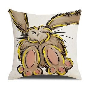Easter bunny cotton linen pillowcase with cute rabbit backside and carrot illustration