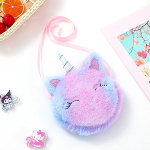 Süße Einhorn Plüsch-Umhängetasche für Mädchen mit rosa-blauem Farbverlauf und Glitzer