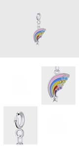 Macro detail of S925 sterling silver rainbow charm with micro-paved 5A zircons